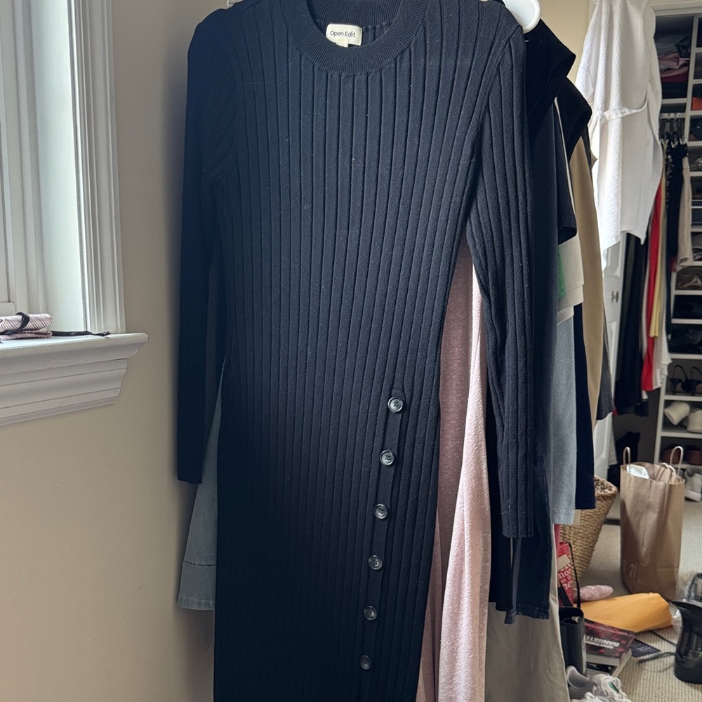 Chic Black Long Sleeve Dress with Button Accents